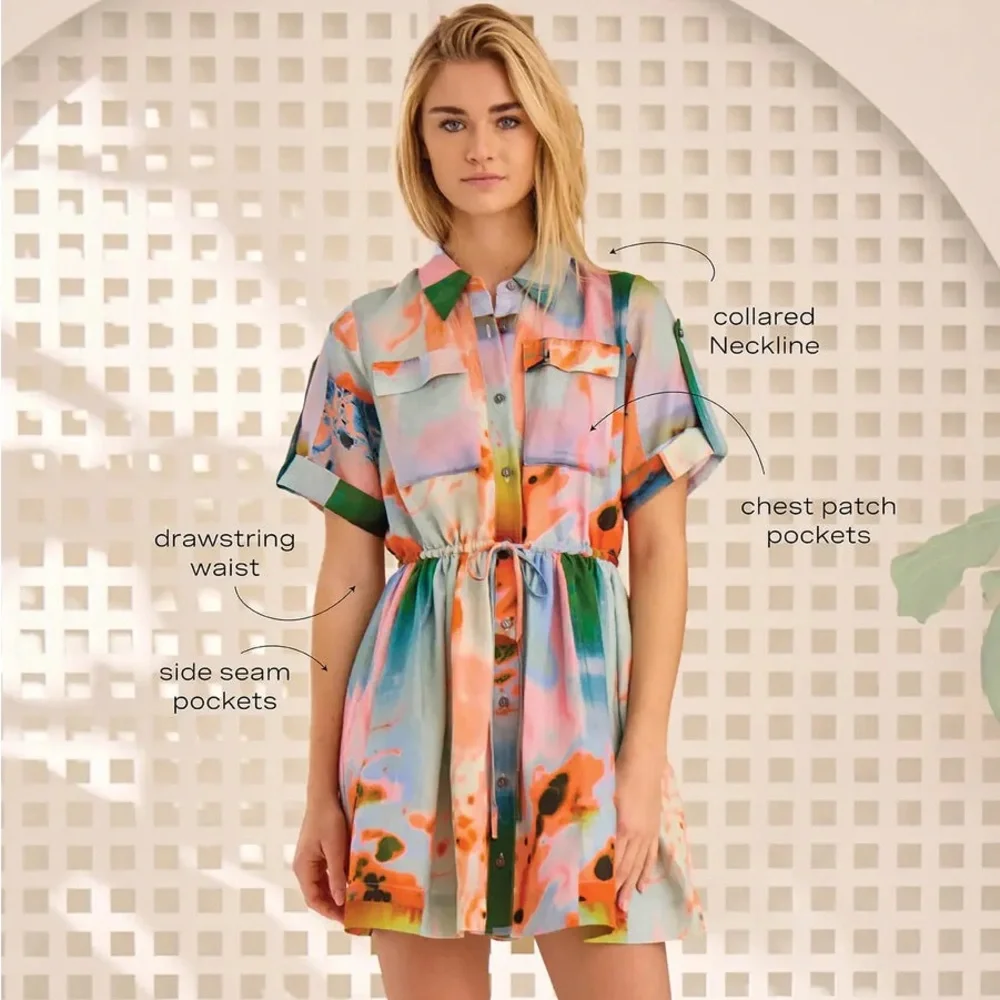 Hunter Bell Peyton Linen Blend Shirt Dress Drawstring Waist Size Medium NWT - Picture 13 of 15